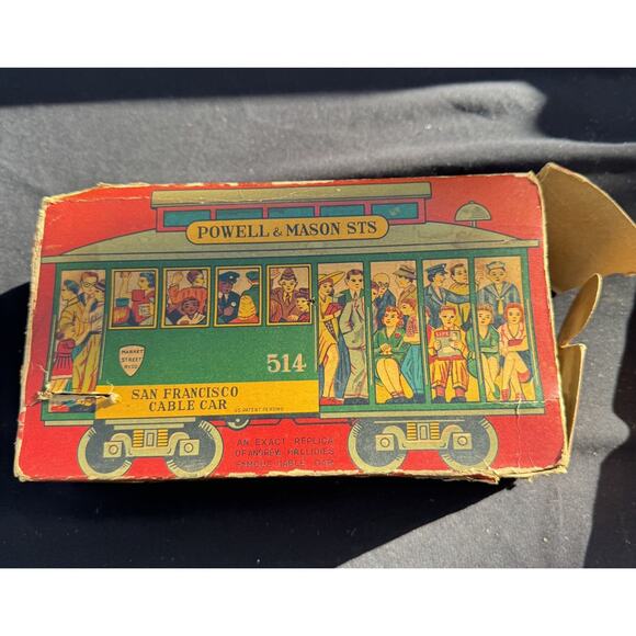 Rare POWELL & MASON STS SAN FRANCISCO CABLE CAR TROLLEY FRICITON TIN TOY JAPAN - Picture 3 of 11